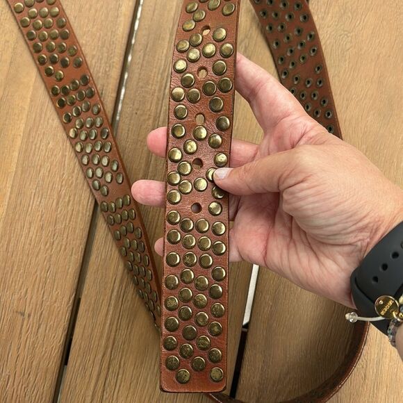 Calvin Klein Rivet brass leather Brown heavy women’s Belt NWOT festival concert - Picture 5 of 9